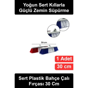 #ÇalıFırçası Bahçe Çalı Fırçası Sert Plastik Renkli Kıllı 30 cm Dış Mekan Teras Balkon Sokak Garaj Zemin Temizlik Süpürgesi Başlığı Dişli Sap Soketli Yoğun Dizilimli Yaprak Toz Kir Süpürme Aparatı