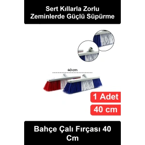 #ÇalıFırçası Bahçe Çalı Fırçası 40 cm Sert Plastik Kıllı Süpürge Başlığı Teras Balkon Sokak Garaj Dış Mekan Zemin Temizliği Yaprak Toz Kir Süpürme Aparatı Geniş Yoğun Dizilimli Dayanıklı Gövde Model