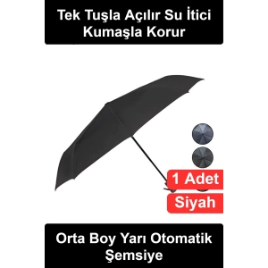 #Şemsiye Orta Boy Yarı Otomatik Katlanabilir Siyah Desenli Saplı Su İtici Kumaş Metal İskelet Rüzgara Dayanıklı Ergonomik Tutma Kolu Kadın Erkek Unisex Günlük Seyahat Çanta Kompakt Yağmur Aksesuarı