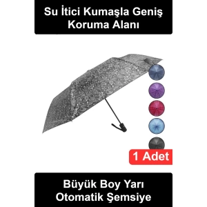 #Şemsiye Büyük Boy Yarı Otomatik Katlanabilir Siyah Saplı Renkli Desenli Su İtici Kumaşlı Metal İskeletli Rüzgara Dirençli Geniş Çaplı Pratik Açılır Taşınabilir Günlük Seyahat Yağmur Aksesuarı