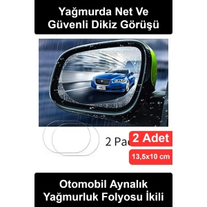 Oto Dış Ayna Yağmur Kaydırıcı Film 2li Set Hidrofobik Su İtici Buğu Önleyici Araç Yan Dikiz Yapışkanlı Koruyucu Şeffaf Sticker Güvenli Sürüş Net Görüş Araba Aksesuarı Kolay Uygulama 13,5x10 cm
