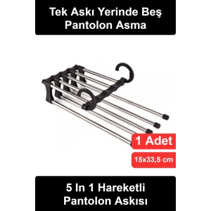 #PantolonAskısı 5 in 1 Hareketli Pantolon Askılığı Krom Metal Beşli Katlanabilir Dolap İçi Düzenleyici Organizer Kemer Eşarp Fular Askısı Gardırop Yer Tasarrufu Sağlayan Çok Fonksiyonlu Giysi Aparatı