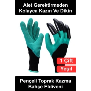 #BahçeEldiveni Pençeli Toprak Kazma Bahçe Eldiveni ABS Plastik Tırnaklı Kauçuk Polyester Bahçıvan Fidan Çiçek Saksı Dikim Eşme Kazıma İşleri İçin Delinmeye Dirençli Pratik Koruyucu Hobi Yeşil Siyah