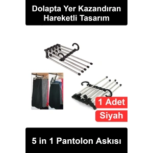 #PantolonAskısı 5 in 1 Krom Hareketli Pantolon Askısı Dolap İçi Düzenleyici Çok Katlı Yer Tasarruflu Gardırop Organizer Kemer Eşarp Fular Asma Aparatı Askılık Dikey Kullanım Pratik Seyahat Siyah
