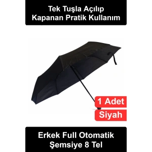 #OtomatikŞemsiye Erkek Full Otomatik Şemsiye 8 Telli Katlanır Siyah Kılıflı Bilek Askılı Butonlu Sağlam Dayanıklı Yağmur Günlük İş Seyahat Ofis Hediyelik Pratik Klasik Şık Tasarım Kullanışlı Aksesuar