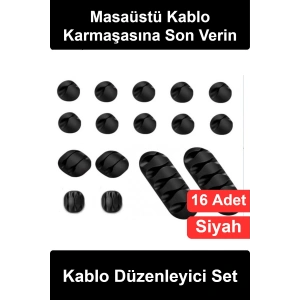 #KabloDüzenleyici Kablo Düzenleyici Set 16 Parça Silikon Kauçuk Yapışkanlı Masaüstü Organizer Klips Tutucu Toparlayıcı Şarj Kulaklık Mouse USB Ev Ofis Bilgisayar TV Masa Düzeni Aksesuar Siyah