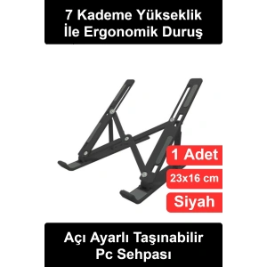 Ayarlanabilir Laptop Standı 7 Kademeli Katlanabilir Portatif Ergonomik Dizüstü Bilgisayar Notebook Tablet Tutucu Yükseltici Kaymaz Silikonlu Masaüstü Hafif Plastik Ev Ofis Çalışma Siyah