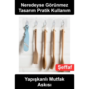#MutfakAskısı Yapışkanlı Mutfak Askısı Şeffaf Kanca Duvar Askılık Banyo Havlu Kepçe Spatula Düzenleyici Aparatı Delmeden Kolay Montaj Çok Amaçlı Pratik Görünmez Tasarım Ev Düzeni Organizer