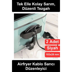 #KabloDüzenleyici Airfryer Kahve Makinesi Kablo Sarıcı 2 Adet Yapışkanlı Mutfak Aletleri Kordon Toparlayıcı Siyah Kauçuk Tost Blender Meyve Sıkacağı Uyumlu Çok Amaçlı Tutucu Aparat Organizer Pratik