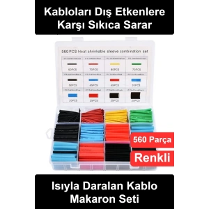 #Makaron Seti 560 Parça Isıyla Daralan Kablo Koruyucu Renkli Shrink Tüp İzolasyon Yalıtım Kılıfı 12 Farklı Boy Kutulu Elektrik Tamir Kiti Kulaklık Şarj USB Ek Yeri Kaplama Çok Amaçlı