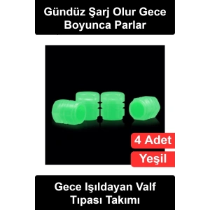 Fosforlu Sibop Kapağı 4lü Set Karanlıkta Parlayan Yeşil Neon Jant Tekerlek Lastik Supap Başlığı Otomobil Motosiklet Bisiklet Moped Minibüs Evrensel Uyumlu ABS Plastik Toz Su Geçirmez Araç Aksesuarı
