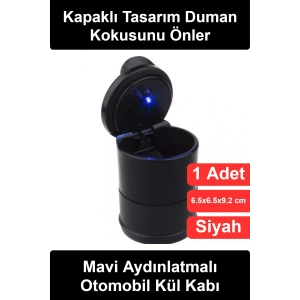 Işıklı Oto Küllük Kapaklı Araç İçi Sigara Tablası Yanmaz Kırılmaz Plastik Duman Koku Önleyici LED Lambalı Bardaklık Uyumlu Siyah Taşınabilir Araba Aksesuarı Gece Görünür Model Pratik Temizlik