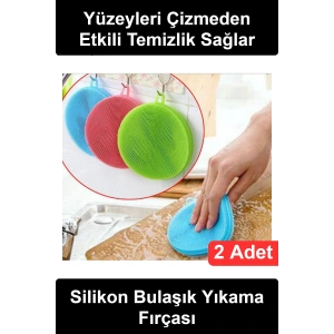 #BulaşıkSüngeri Silikon Bulaşık Yıkama Fırçası Tükenmeyen Mutfak Temizleme Süngeri 2 Adet Esnek Renkli Askı Delikli Tezgah Sebze Meyve Ovma Pedi Hızlı Kuruyan Kolay Temizlenebilir Çok Amaçlı Set