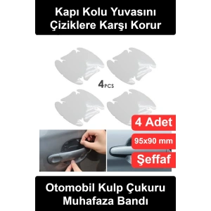 Araba Kapı Kolu Koruyucu Film 4lü Set Şeffaf Çizilmez Boya Koruma Folyosu Oto Tutamak Yuvası Tırnak İzi Çizik Önleyici Sticker Aşınma Engelleyici Kolay Montaj Universal Araç Aksesuarı 95x90 mm