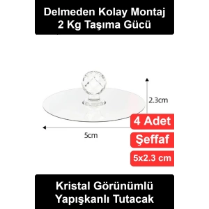 #KristalTutacak Kristal Görünümlü Yapışkanlı Tutacak Seti 4lü Şeffaf Kapak Kulpu Dolap Çekmece Klozet Banyo Mutfak Kapı Tutma Kolu Delmeden Montaj Suya Dayanıklı Pratik Dekoratif Mobilya Düğmesi