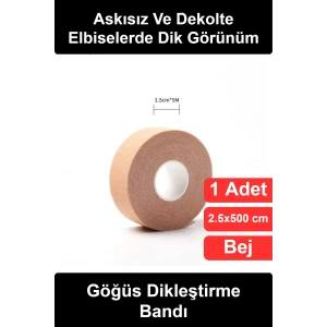 #GöğüsBandı Göğüs Dikleştirme Bandı S Beden 25 mm 5 Metre Ten Rengi Su Geçirmez Askısız Sırtı Açık Elbise İçin Görünmez Sutyen Push Up Toparlayıcı Yapışkanlı Kaldırıcı Pamuklu Elastik Kadın
