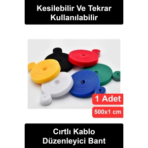 #KabloDüzenleyici Cırtlı Kablo Toplayıcı Bağlama Bandı 5 Metre x 1 cm Kesilebilir Tekrar Kullanılabilir Yumuşak Organizer Ev Ofis Masa Altı TV Bilgisayar Şarj Hortum Bitki Bağı Çok Amaçlı Rulo