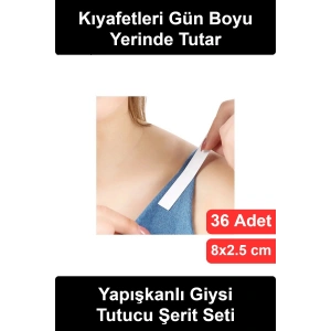Çift Taraflı Vücut Kıyafet Sabitleme Bandı 36lı Şeffaf Görünmez Dekolte Abiye Gelinlik Elbise Sütyen Askı Gömlek Yaka Sabitleyici Terlemeye Dayanıklı Hipoalerjenik Cilt Dostu İz Bırakmayan 8x2.5 cm