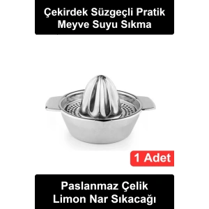 #LimonSıkacağı Paslanmaz Çelik Limon Nar Portakal Sıkacağı Süzgeçli Manuel Narenciye Meyve Suyu Sıkma Aparatı Kulplu Hazneli Mutfak Pratik Ergonomik Kolay Temizlenebilir Çekirdek Filtreli Sıkacak