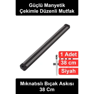#BıçakAskısı Mıknatıslı Bıçak Askısı 38 cm Duvara Monte Manyetik Tutucu Siyah Mutfak Düzenleyici Metal Gereç Asma Aparatı Vidalı Montaj Pratik Organizer Şık Dekoratif Tasarım Kolay Kurulum