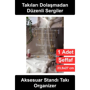 #TakıStandı Aksesuar Standı Takı Organizer Şeffaf Plastik 3 Katlı Tepsili Küpe Kolye Bileklik Yüzük Askısı Düzenleyici Saklama Tutucu Makyaj Masası Vitrin Mağaza Teşhir Sergileme Dekoratif Kadın