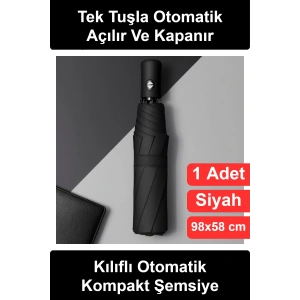 #Şemsiye Siyah Kılıflı Otomatik Kompakt 8 Telli Rüzgara Dayanıklı Su Geçirmez Katlanır Mini Çanta Boy Seyahat Araç İçi Yağmurluk Tek Tuşla Açılır Kapanır Kadın Erkek Unisex Günlük Kullanım Hediyelik
