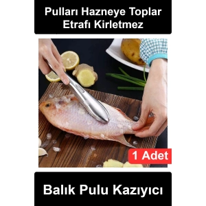 #BalıkPulKazıyıcı Paslanmaz Çelik Balık Pulu Kazıyıcı Aparat Hazneli Dişli Temizleme Aleti Ergonomik Saplı Mutfak Gereci Bulaşık Makinesinde Yıkanabilir Profesyonel Restoran Ev Tipi Pratik Hijyenik