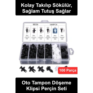 #OtoKlips Araç Tampon Perçini Kapı Döşeme Trim Klipsi Seti 100 Parça Plastik Bağlantı Elemanı Çamurluk Bagaj Tavan Kaplama Motor Kaputu Tutucu Pimi Otomotiv Tamir Bakım Bölmeli Kutulu 6 Farklı Ölçü