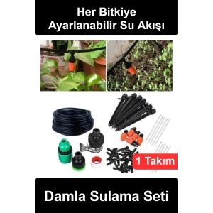 #DamlaSulama 10 Noktalı Bahçe Sulama Sistemi Seti Ayarlanabilir Damlatıcılı Saksı Balkon Sera Bitki Çiçek Sulayıcı Kiti Akış Kontrol Vanalı Filtreli Hortum Musluk Adaptörlü Pratik Kurulumlu