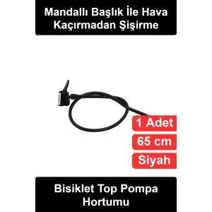 #PompaHortumu Bisiklet Top Pompa Hortumu 65 cm Mandallı Sibop Başlıklı Dişli Uçlu Esnek Siyah PVC Plastik Yedek Parça El Ayak Şişirme Uyumlu Şişme Yatak Deniz Ürünleri Lastik Hava Kaçırmaz Dayanıklı