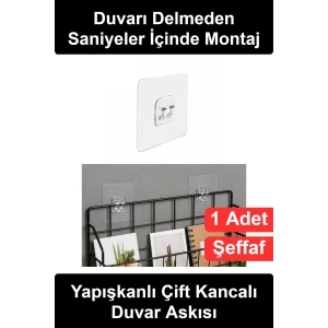 #DuvarAskısı Şeffaf Yapışkanlı Duvar Askısı Çift Kancalı Delmeden Çivisiz Montaj Banyo Mutfak Ofis Düzenleyici Neme Dayanıklı Fayans Cam Uyumlu Tel Sepet Havlu Anahtar Asıcı Pratik Organizer 1 Adet