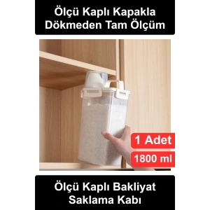 #SaklamaKabı Ölçü Kaplı Bakliyat Saklama Kabı 1800 ml Kilitli Kulplu Şeffaf Erzak Pirinç Mercimek Nohut Un Şeker Kuru Gıda Dökme Ağızlı Contalı Sızdırmaz Plastik Mutfak Kiler Düzenleyici Organizer