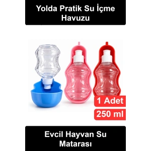 #EvcilHayvanSuMatarası Taşınabilir Köpek Kedi Suluğu 250 ml Hazneli Sızdırmaz Kilitli Seyahat Yürüyüş Gezi Plastik Karabinalı Pratik Hafif Katlanabilir Dış Mekan Park Bahçe İçme Havuzlu Kap Aparatı