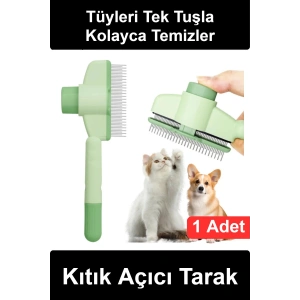 #KıtıkAçıcıTarak Basmalı Otomatik Temizlemeli Kedi Köpek Tüy Toplama Tarağı Evcil Hayvan Bakım Fırçası Düğüm Çözücü Paslanmaz Çelik Uçlu Ergonomik Saplı Kaymaz Tutuşlu Tavşan Profesyonel Kullanışlı