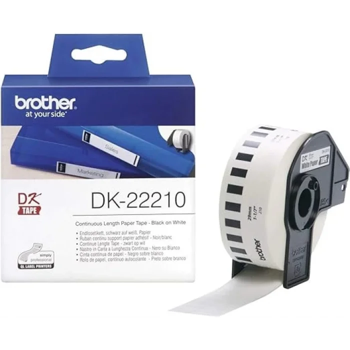 Brother P-Touch Dk-22210 Dk Eti̇ket Sürekli̇ 29Mm X 30.48M Beyaz Üzeri̇ Si̇yah Eti̇ket