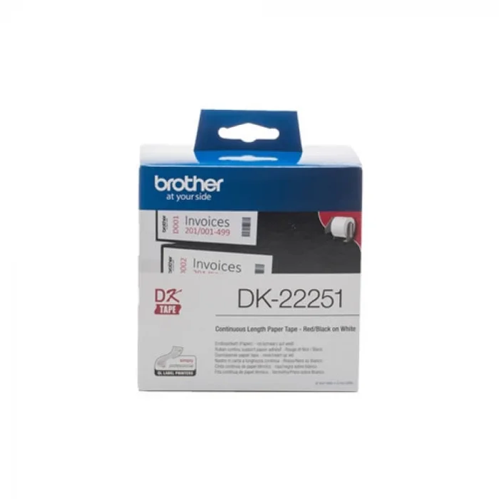 Brother P-Touch Dk-22251 Dk Eti̇ket Sürekli̇ 62Mm X 15.24M Beyaz Üzeri̇ Si̇yah / Kirmizi Eti̇ket