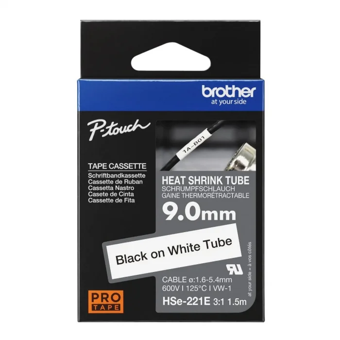 Brother P-Touch Hse-221E - Isı İle Daralan Makaron Beyaz Üzerine Siyah 8.8 MM