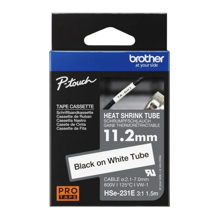 Brother P-Touch Hse-231E Hse-Tape 12 MM Beyaz Üzerine Siyah Isı İle Daralan Kablo Etiketi
