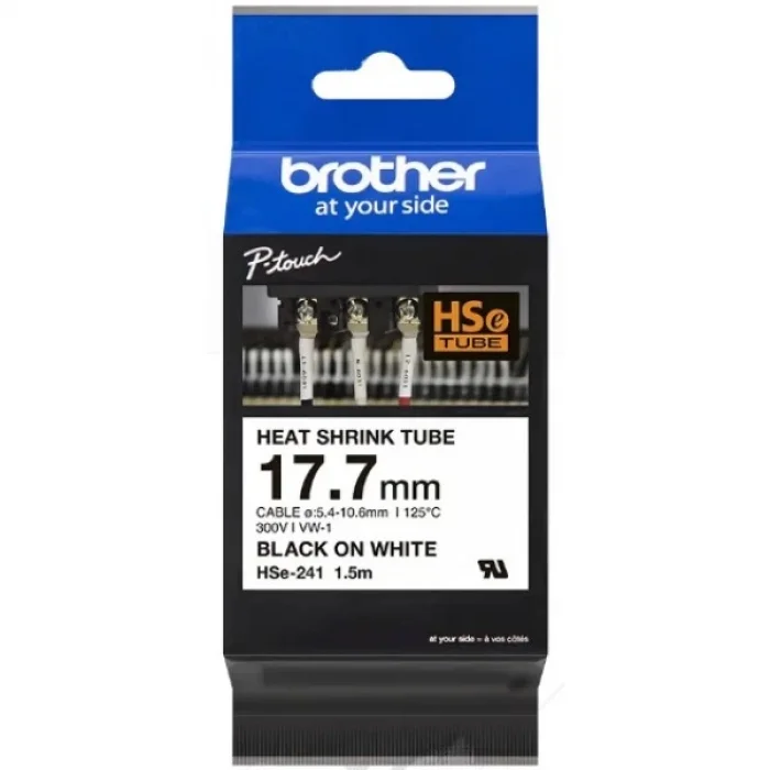 Brother P-Touch Hse-241 - Isı İle Daralan Makaron Beyaz Üzerine Siyah 17.7 MM