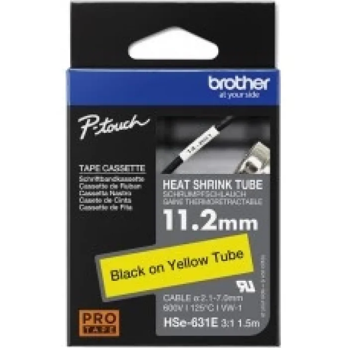 Brother P-Touch Hse-631E - Isı İle Daralan Makaron Sarı Üzerine Siyah 11.2 MM