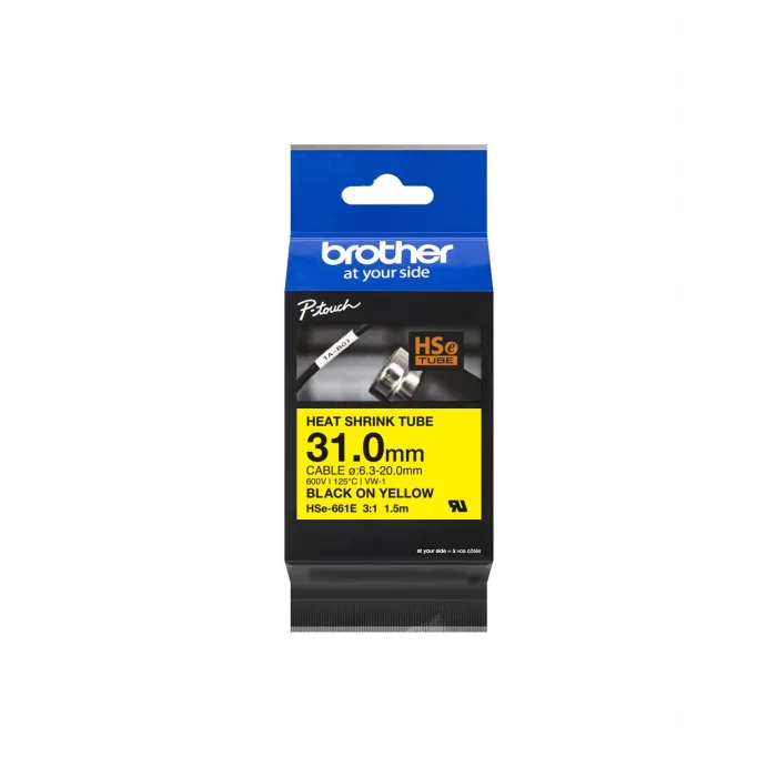 Brother P-Touch Hse-661E - Isı İle Daralan Makaron Sarı Üzerine Siyah 31 MM