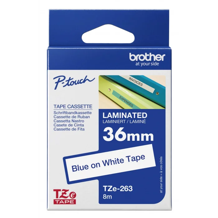 Brother P-Touch Tze-263 Tze-Tape 36 Mm Beyaz Üzeri̇ne Mavi̇ Lami̇nasyonlu Eti̇ket