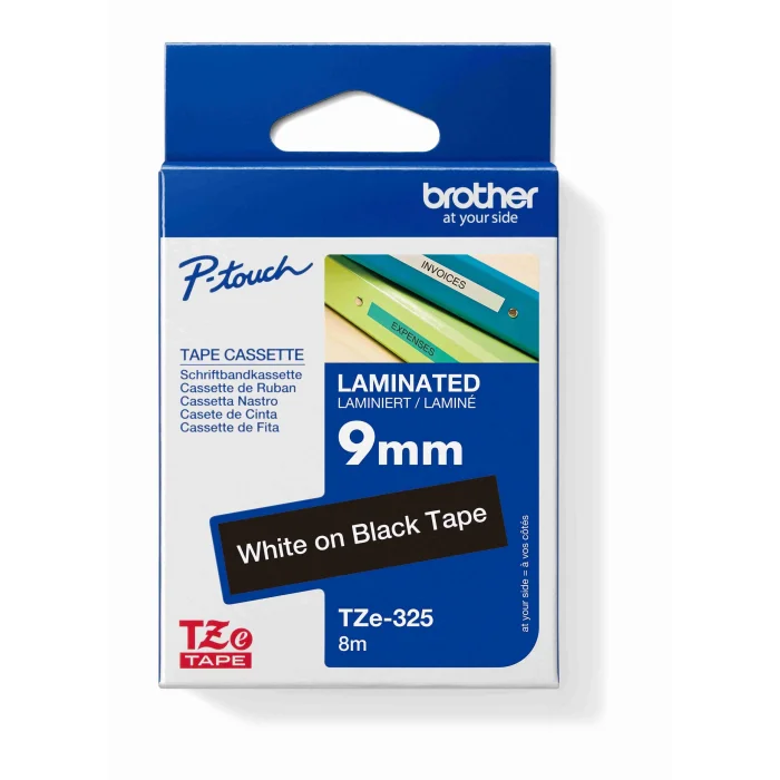 Brother P-Touch Tze-325 Tze-Tape 9Mm Si̇yah Üzeri̇ne Beyaz Lami̇nasyonlu Eti̇ket