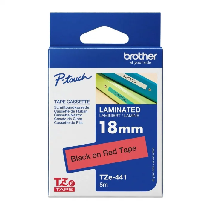 Brother P-Touch Tze-441 Tze-Tape 18 Mm Kirmizi Üzeri̇ne Si̇yah Lami̇nasyonlu Eti̇ket