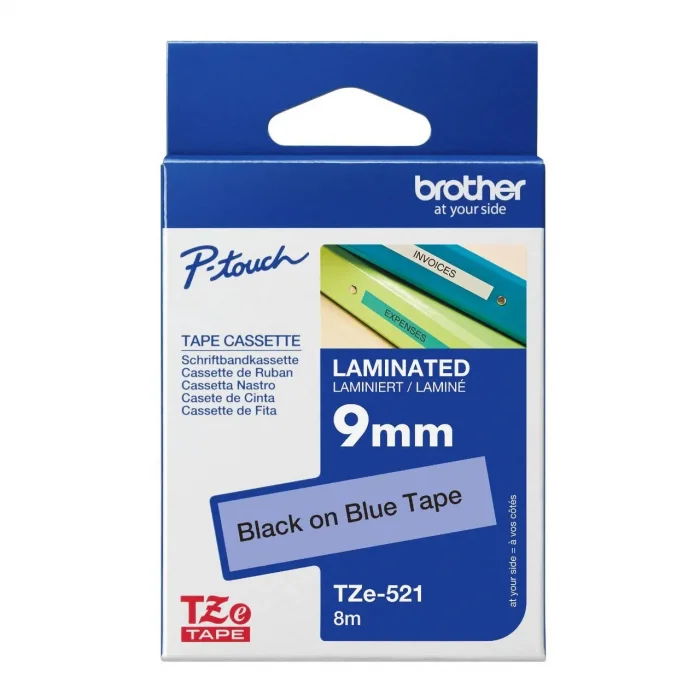 Brother P-Touch Tze-521 Tze-Tape 9Mm Mavi̇ Üzeri̇ne Si̇yah Lami̇nasyonlu Eti̇ket