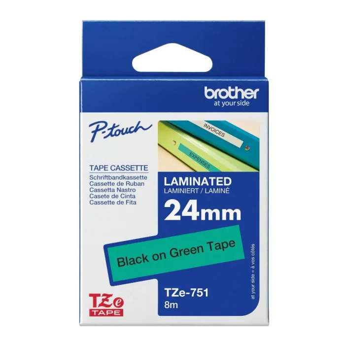 Brother P-Touch Tze-751 Tze-Tape 24 Mm Yeşi̇l Üzeri̇ne Si̇yah Lami̇nasyonlu Eti̇ket