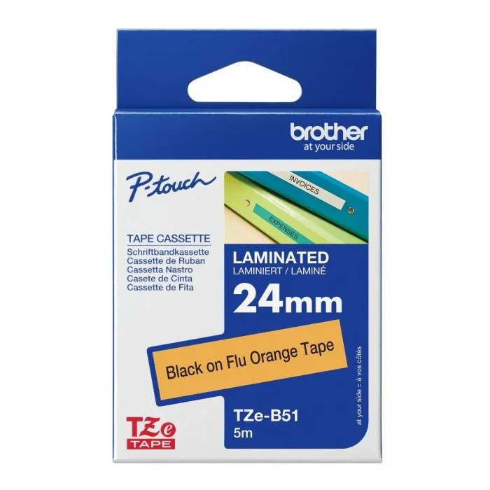 Brother P-Touch Tze-B51 Tze-Tape 24 Mm Fosforlu Sari Üzeri̇ne Si̇yah Lami̇nasyonlu Eti̇ket