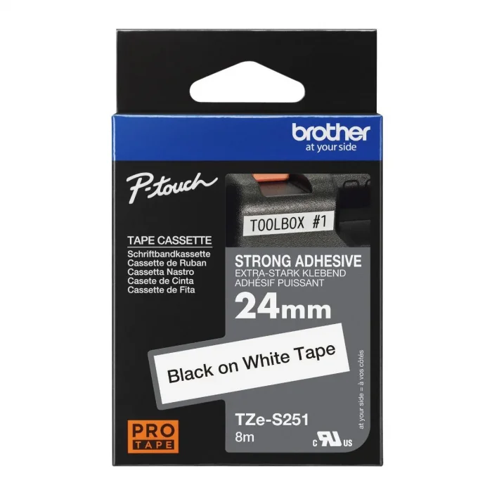 Brother P-Touch Tze-S251 Tze-Tape 24Mm Beyaz Üzeri̇ne Si̇yah Güçlü Yapişkanli Lami̇nasyonlu Eti̇ket