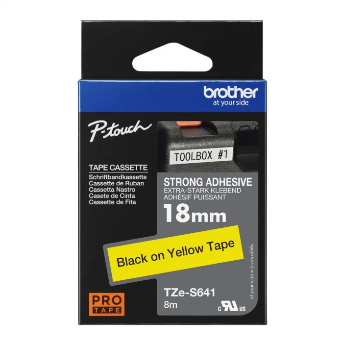 Brother P-Touch Tze-S641 Tze-Tape 18Mm Sari Üzeri̇ne Si̇yah Güçlü Yapişkanli Lami̇nasyonlu Eti̇ket