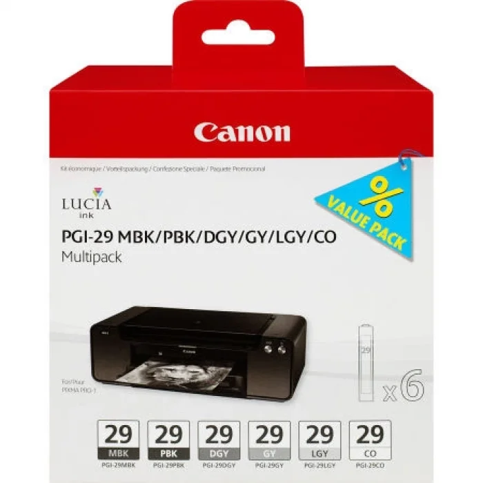 Canon 4868B018 PGI-29Multipack (MBK/PBK/DGY/GY/LGY/CO) Mürekkep Kartuş